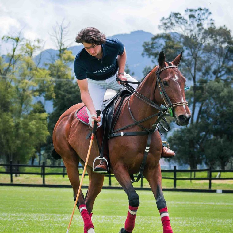 Polo player mounting a horse