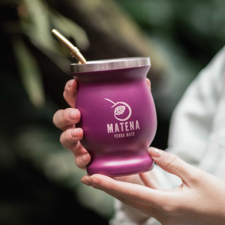 A purple Matena mate cup