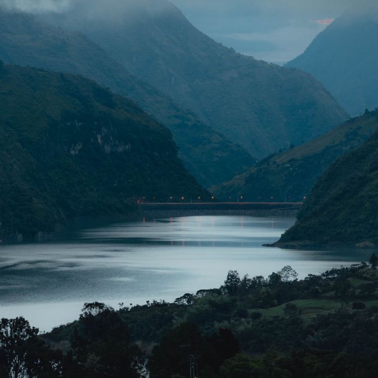 A lake between mountains